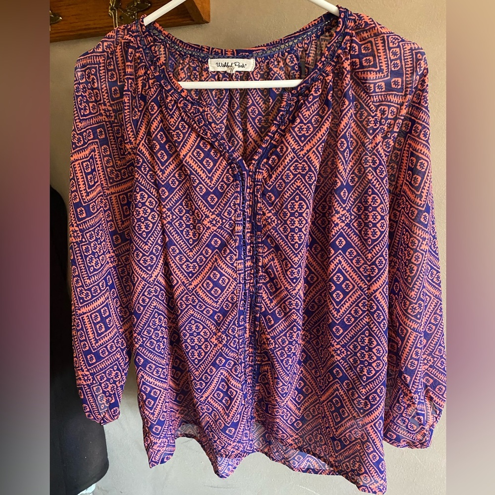 Wishful Park Coral and Blue Navy Blouse